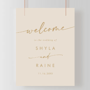 Póster Signo de bienvenida del Boda Boho Moda Vintage Gol