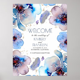 Póster Signo de bienvenida del Boda Boho Watercolor Azul
