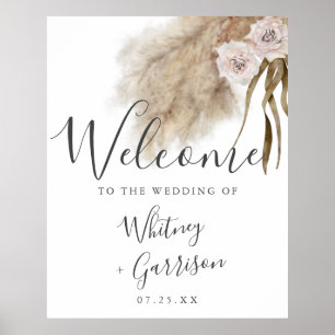 Póster Signo de bienvenida del Boda botánico Boho Pampas