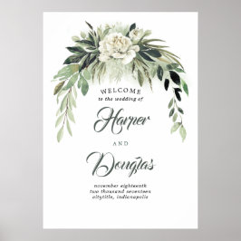 Póster Signo de bienvenida del Boda botánico de Greenery