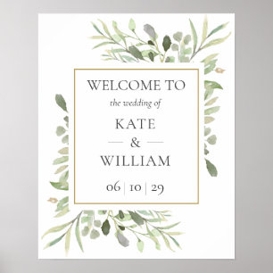 Póster Signo de bienvenida del Boda botánico de verde