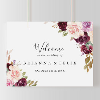 Póster Signo de bienvenida del Boda botánico floral rústi