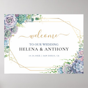 Póster Signo de bienvenida del Boda botánico suculento de