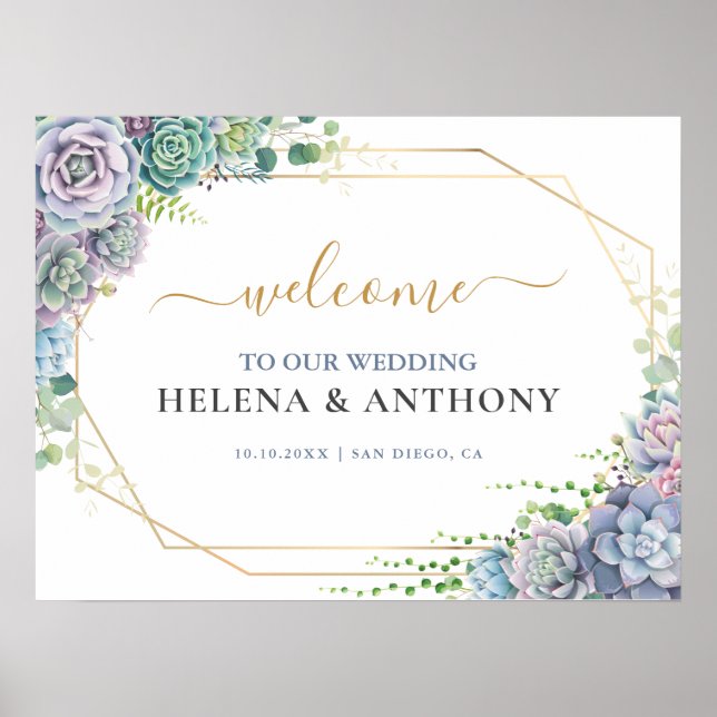 Póster Signo de bienvenida del Boda botánico suculento de (Frente)