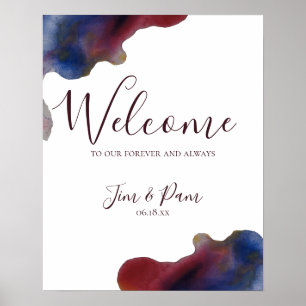 Póster Signo de bienvenida del Boda de acuarela de la Mar
