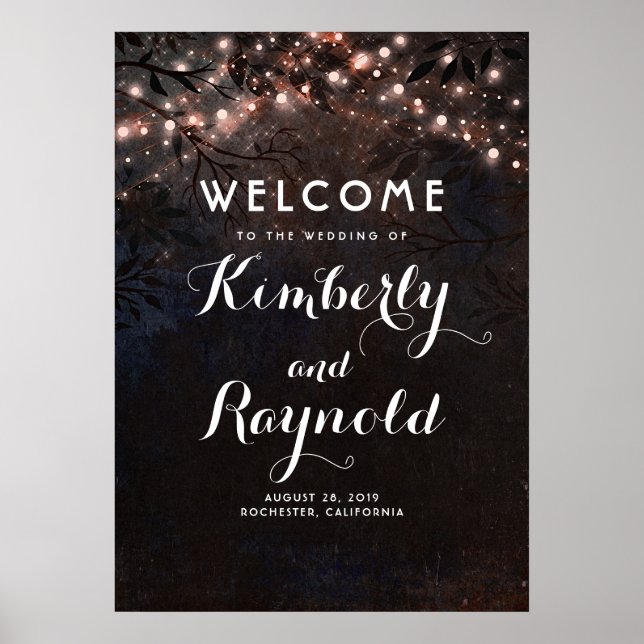 Póster Signo de bienvenida del Boda de Árbol Rústico de O (Frente)