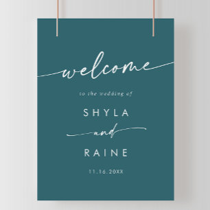 Póster Signo de bienvenida del Boda de bricolaje azul Ver