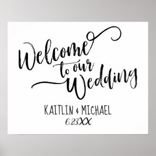 Póster Signo de bienvenida del Boda de caligrafía de pinc