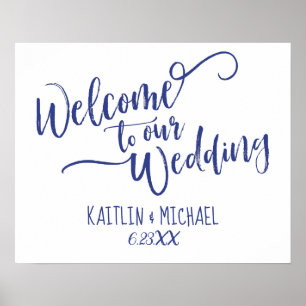 Póster Signo de bienvenida del Boda de caligrafía de pinc
