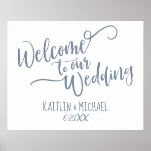 Póster Signo de bienvenida del Boda de caligrafía de pinc