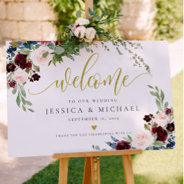 Póster Signo de bienvenida del Boda de caligrafía floral
