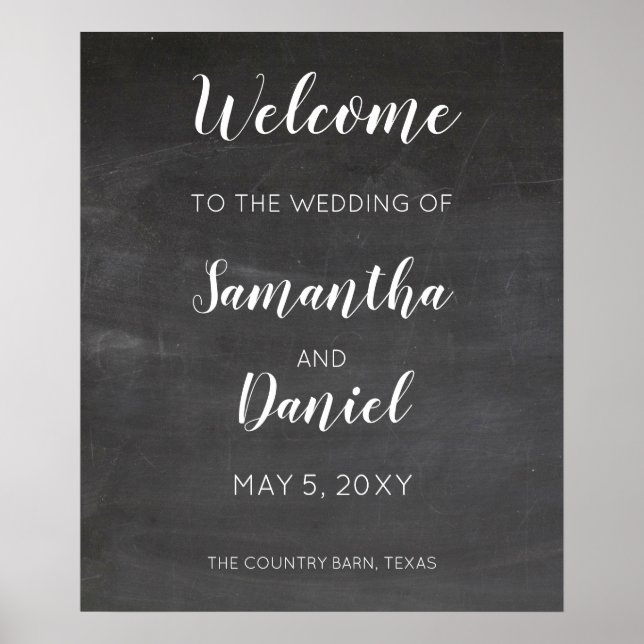 Póster Signo de bienvenida del Boda de Chalkboard (Frente)