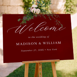 Póster Signo de bienvenida del Boda de escritura borgoñon