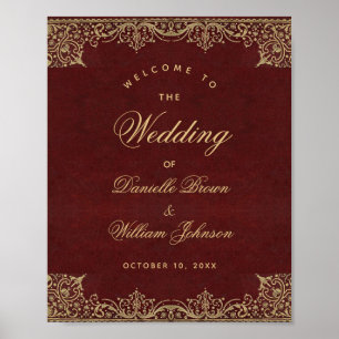 Póster Signo de bienvenida del Boda de escritura de oro d