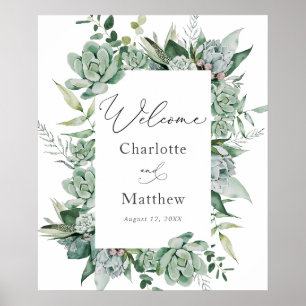 Póster Signo de bienvenida del Boda de Eucalyptus y Sucul