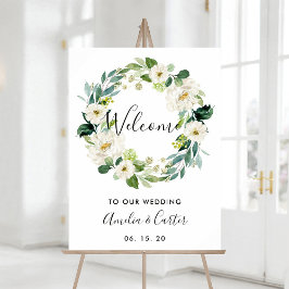 Póster Signo de bienvenida del Boda de flor blanca