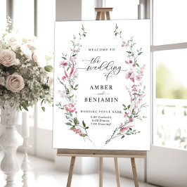 Póster Signo de bienvenida del Boda de flores silvestres 