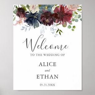 Póster Signo de bienvenida del Boda de flores y vegetació
