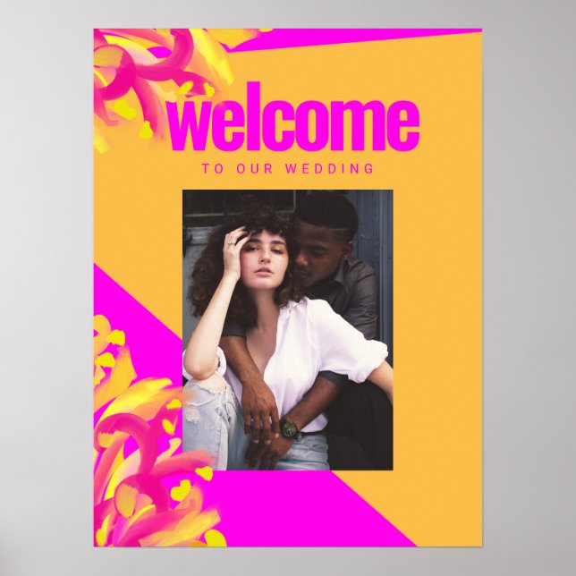 Póster Signo de bienvenida del Boda de fotos del Naranja  (Frente)
