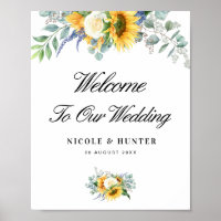 signo de bienvenida del boda de girasol de color a