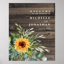 Póster Signo de bienvenida del Boda de girasol rústico Co