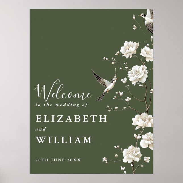 Póster Signo de bienvenida del Boda de la Chinoiserie ver (Frente)