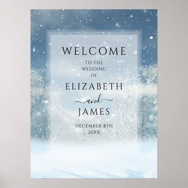 Póster Signo de bienvenida del Boda de la nieve en invier (Frente)