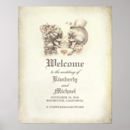Póster Signo de bienvenida del Boda de la pareja de cráne