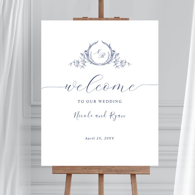 Póster Signo de bienvenida del Boda de monograma azul de  (Subido por el creador)