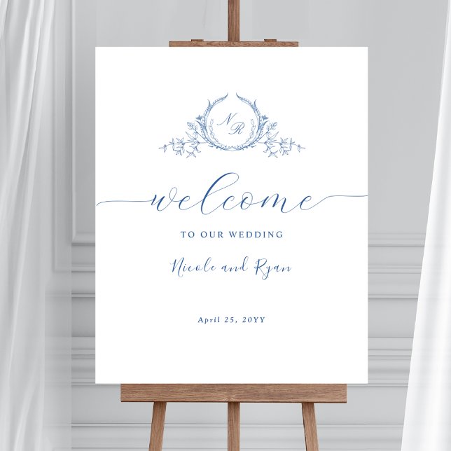 Póster Signo de bienvenida del Boda de monograma azul ver (Subido por el creador)