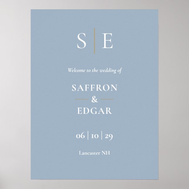 Póster Signo de bienvenida del Boda de Monograma Azul Y O (Frente)