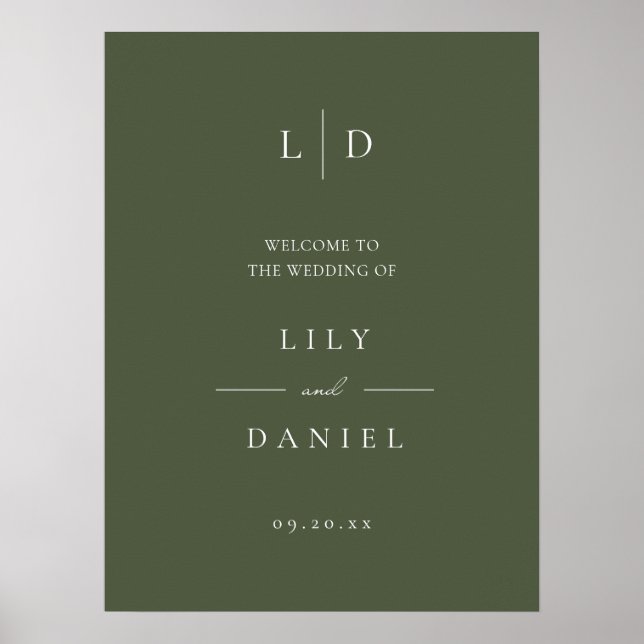 Póster Signo de bienvenida del Boda de monograma elegante (Frente)