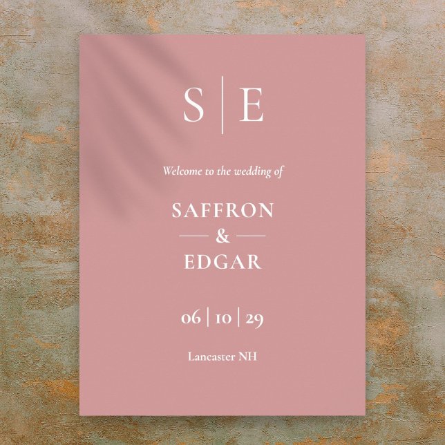 Póster Signo de bienvenida del Boda de monograma mínimo d (Dusty Rose Minimal Monogram Wedding Welcome Sign)