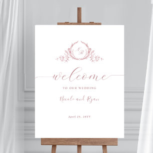 Póster Signo de bienvenida del Boda de monograma Rosa pol