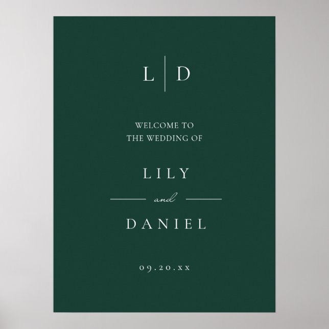 Póster Signo de bienvenida del Boda de monograma simple v (Frente)