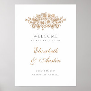 Póster Signo de bienvenida del Boda de oro botánico elega