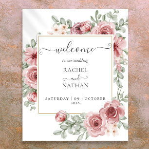 Póster Signo de bienvenida del Boda de oro con Rosa de fl