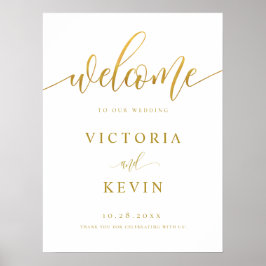 Póster Signo de bienvenida del Boda de oro de caligrafía
