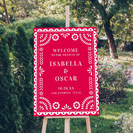 Póster Signo de bienvenida del Boda de Papel rosa calient