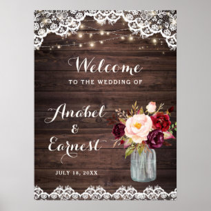 Póster Signo de bienvenida del Boda de Rubor de Rústico W
