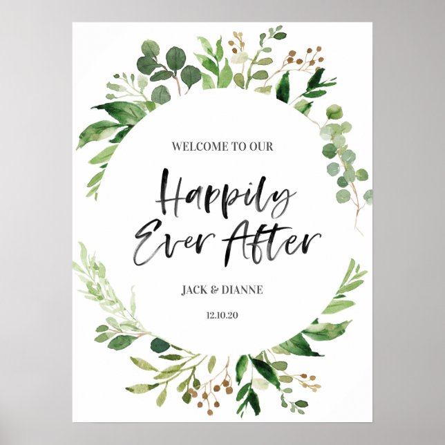 Póster Signo de bienvenida del Boda de verde feliz para s (Frente)