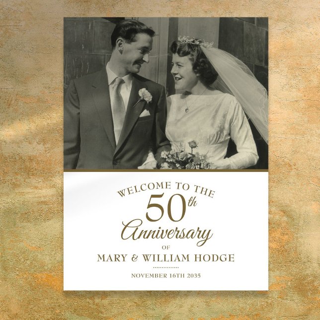 Póster Signo de bienvenida del Boda del 50 aniversario de (50th Golden Anniversary Wedding Photo Welcome Sign)