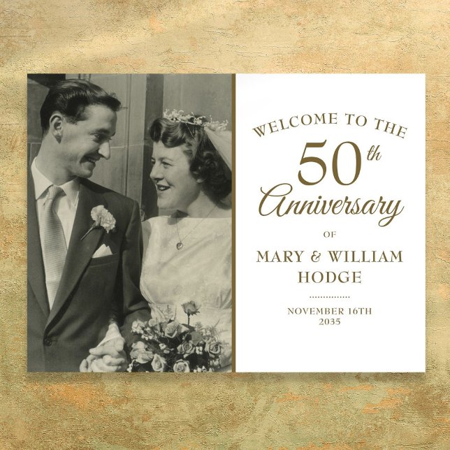 Póster Signo de bienvenida del Boda del 50 aniversario de (50th Golden Anniversary Wedding Photo Welcome Sign)