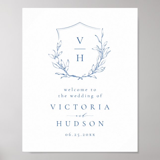 Póster Signo de bienvenida del boda del escudo botánico a (Frente)
