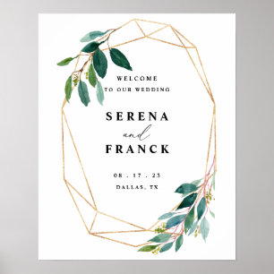 Póster Signo de bienvenida del Boda del Eucalyptus verde,