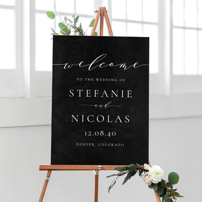 Póster Signo de bienvenida del Boda del guión de la donce (Customizable faux chalkboard minimalist script wedding welcome sign)