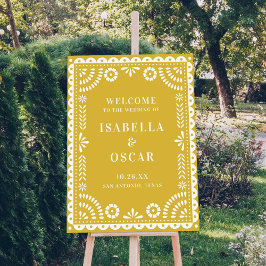 Póster Signo de bienvenida del Boda del Papel amarillo cá
