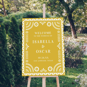Póster Signo de bienvenida del Boda del Papel amarillo cá