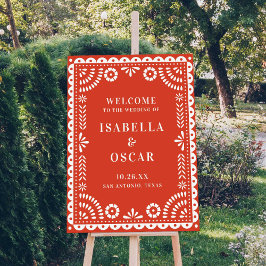 Póster Signo de bienvenida del Boda del Papel rojo cálido