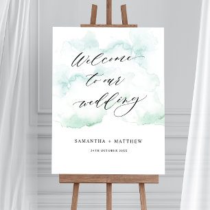 Póster Signo de bienvenida del Boda Dusty Blue, Green Wat